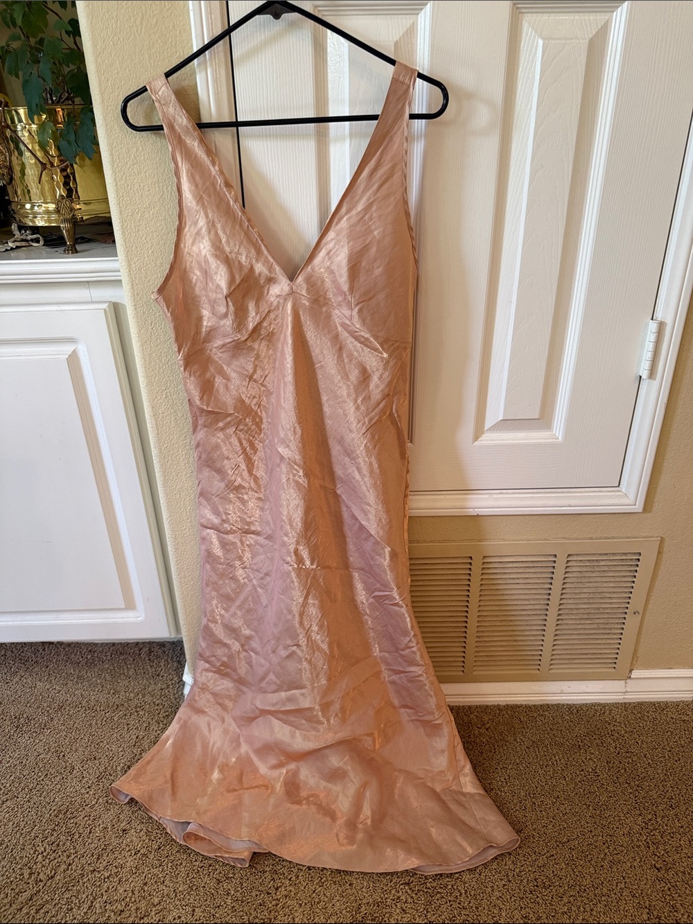 Organza Satin Slip Maxi Dress in Shimmering Rose Gold